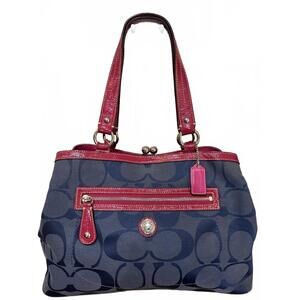 Coach Women's Signature Canvas Shoulder Bag Pink Patent Trim